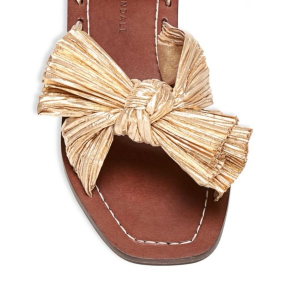 Loeffler Randall Peony Ankle-Wrapped Knotted Metallic Gold Sandals Size 8 - Picture 4 of 12